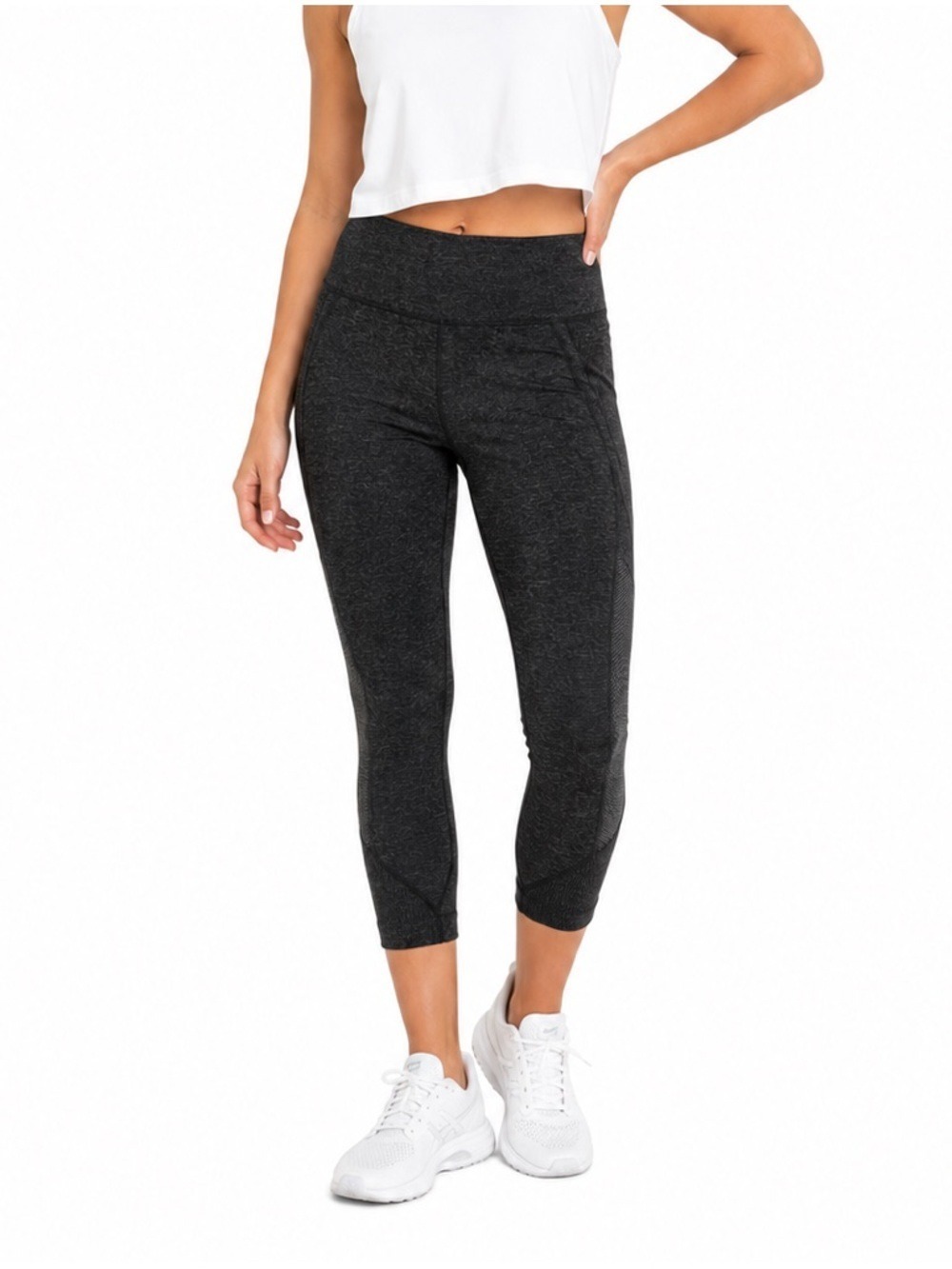 Athleta Size Medium Women Heathered Grey Thick Textured Cropped Leggings…